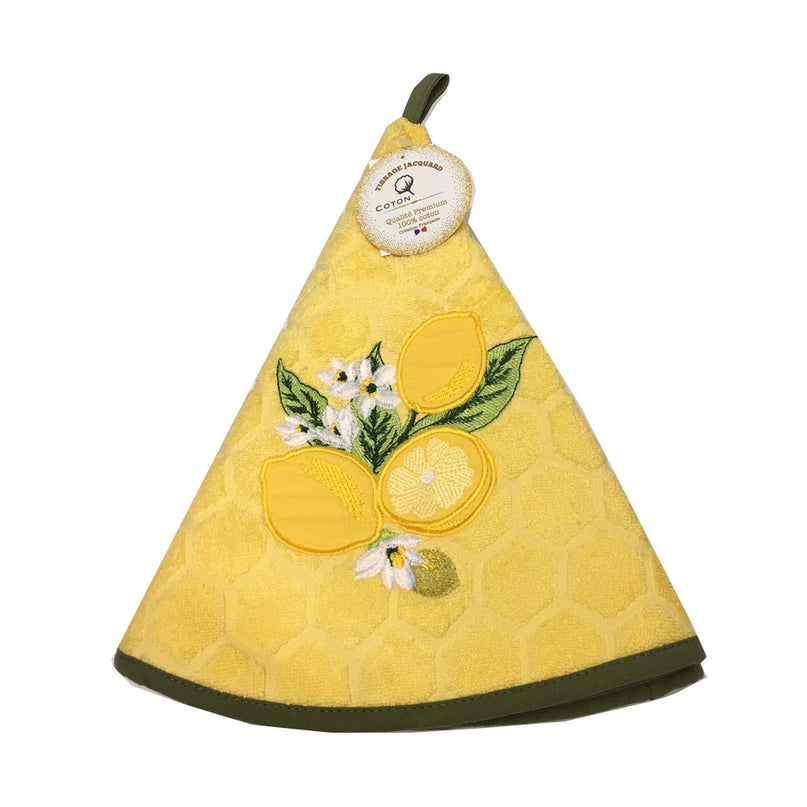 Essuie main rond en éponge Tissage Jacquard citron jaune Qualité Premium