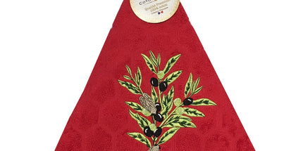 Essuie main rond en éponge Tissage Jacquard olive cigale rouge Qualité Premium