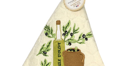 Essuie main rond en éponge Tissage Jacquard huile d'olive ecru Qualité Premium