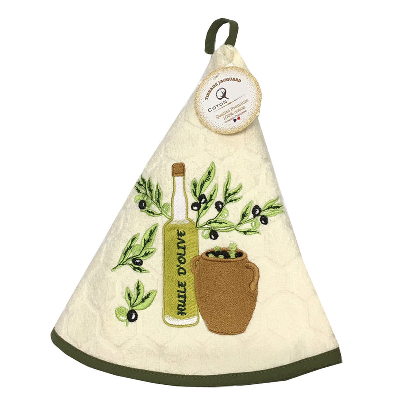 Essuie main rond en éponge Tissage Jacquard huile d'olive ecru Qualité Premium