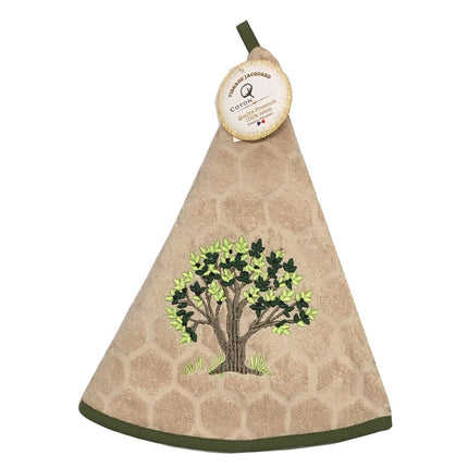 Essuie main rond en éponge Tissage Jacquard olivier beige Qualité Premium