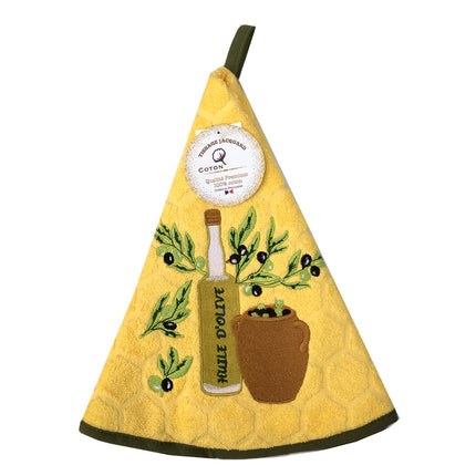 Essuie main rond en éponge Tissage Jacquard huile d'olive jaune Qualité Premium