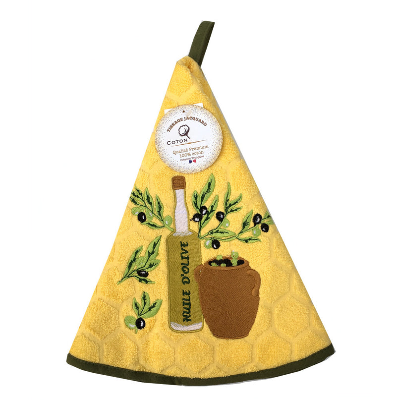 Essuie main rond en éponge Tissage Jacquard huile d'olive jaune Qualité Premium