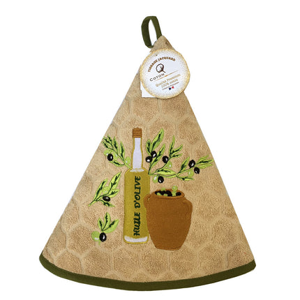 Essuie main rond en éponge Tissage Jacquard huile d'olive beige Qualité Premium