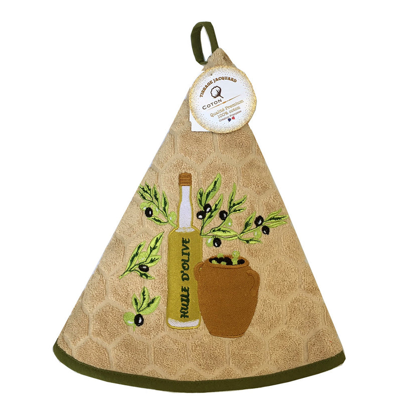 Essuie main rond en éponge Tissage Jacquard huile d'olive beige Qualité Premium