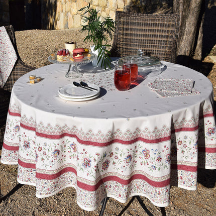 Nappe ronde 1m80 Coton Beaucaire ivoire rose