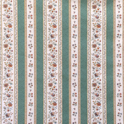 Tissu au mètre coton  provençale Beaucaire écru vert linéaire largeur 1m60