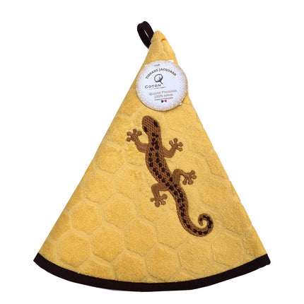 Essuie main rond en éponge Tissage Jacquard salamandre jaune Qualité Premium