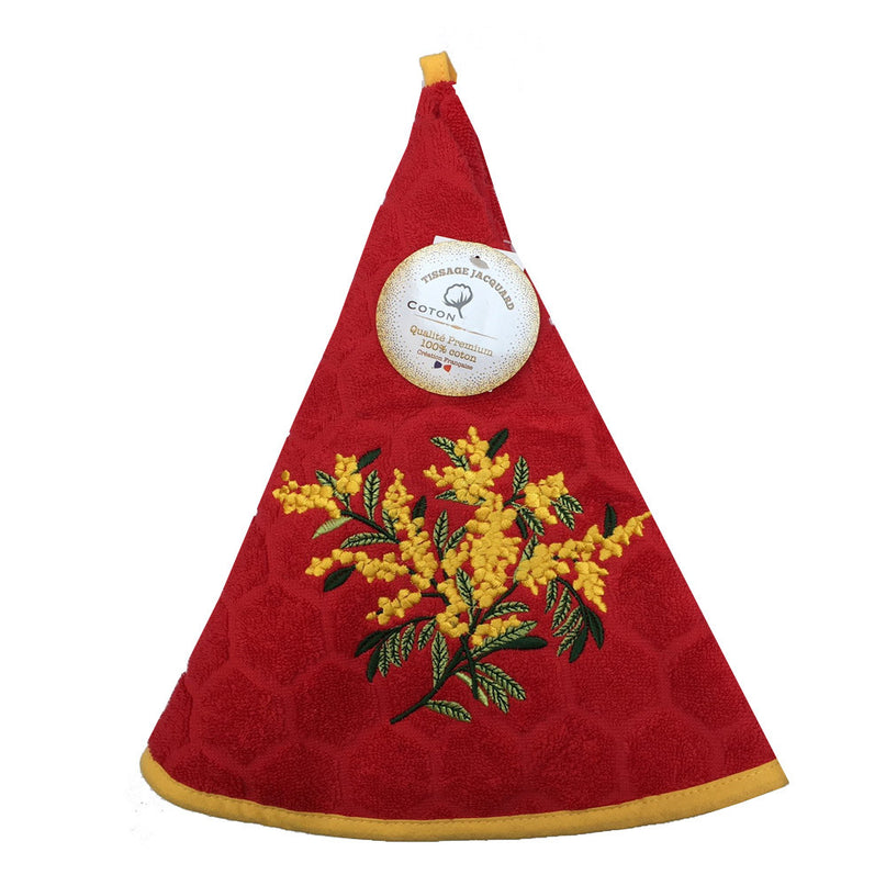 Essuie main rond en éponge Tissage Jacquard mimosa rouge Qualité Premium