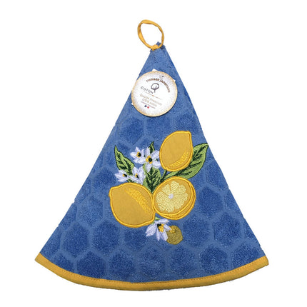 Essuie main rond en éponge Tissage Jacquard citron bleu Qualité Premium