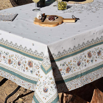 Nappe beaucaire ecru vert coton enduit plastifiée 2m50 x 1m55