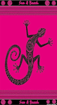 Serviette de plage Gecko rose 90 cm x 170 cm ref JQ179