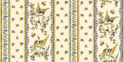 Tissu  au mètre coton faïence de Moustier bleu linéaire