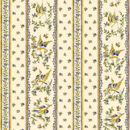 Tissu  au mètre coton faïence de Moustier bleu linéaire
