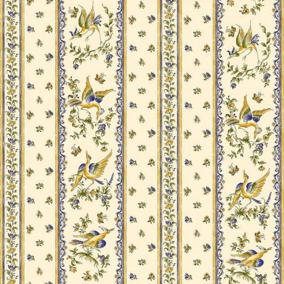 Tissu  au mètre coton faïence de Moustier bleu linéaire