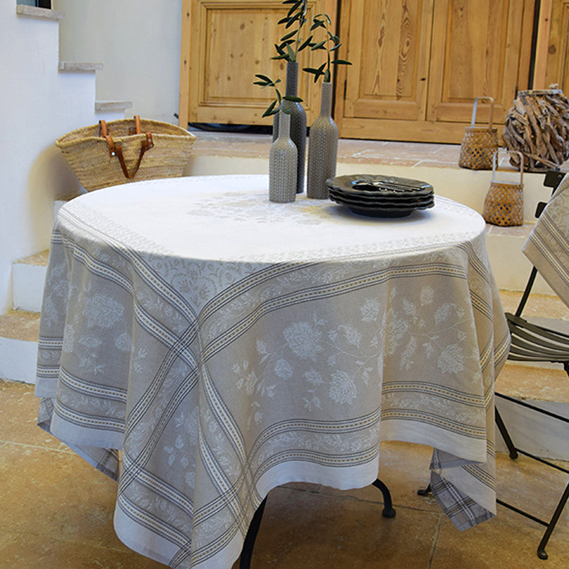 Nappe Jacquard Téflon 3m x 1m60 Ramatuelle écru lin  Anti Tache