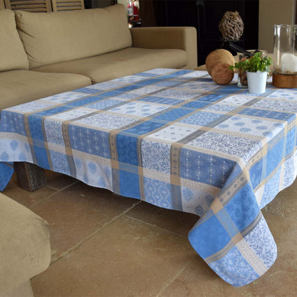 Nappe coton jacquard Téflon valescure bleu 3m x 1m80 anti tache