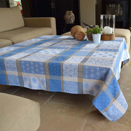Nappe coton jacquard Téflon valescure bleu 3m x 1m80 anti tache