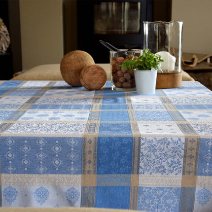 Nappe coton jacquard Téflon valescure bleu 3m x 1m80 anti tache