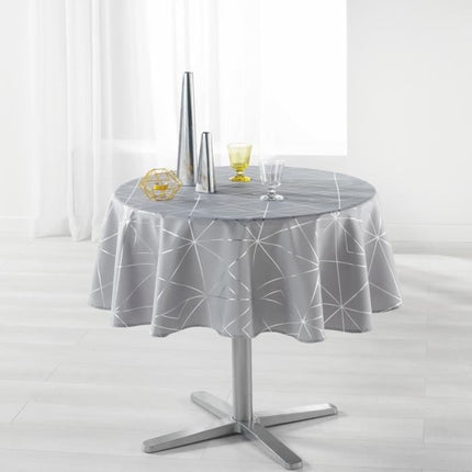 Nappe ronde 1m80 Quadris gris argent  anti tache infroissable