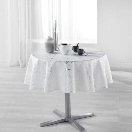 Nappe ronde 1m80 Quadris blanc argent  anti tache infroissable