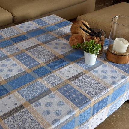 Nappe coton tissée jacquard Téflon valescure bleu 1m80 x 1m80 anti tache