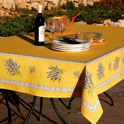 Nappe Valensole jaune coton enduit plastifiée 2m50 x 1m55 Motif placé