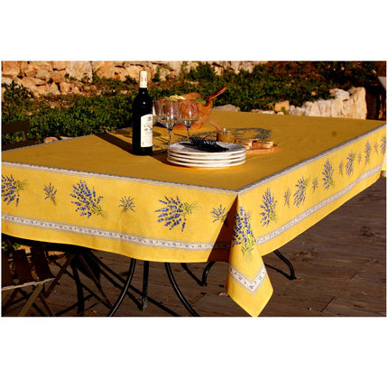 Nappe Valensole jaune coton enduit plastifiée 2m50 x 1m55 Motif placé