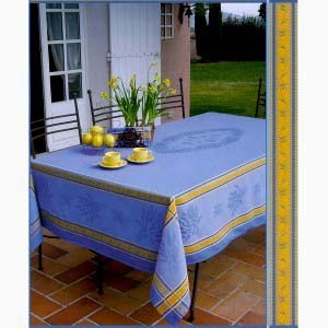 Nappe sénanques bleu jacquard traité Téflon 3m x 1m60
