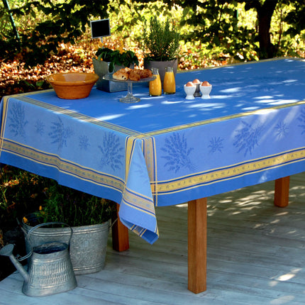 Nappe sénanques bleu jacquard traité Téflon 3m x 1m60