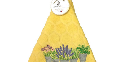 Essuie main rond en éponge Tissage Jacquard Herbier et lavande jaune Qualité Premium