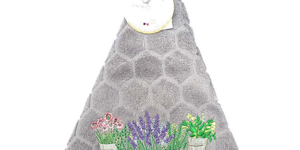 Essuie main rond en éponge Tissage Jacquard Herbier et lavande gris Qualité Premium