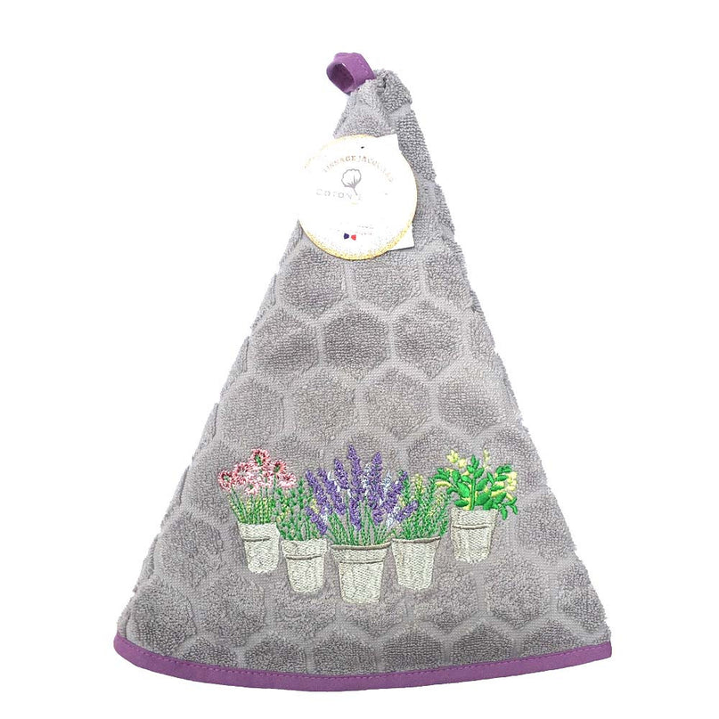 Essuie main rond en éponge Tissage Jacquard Herbier et lavande gris Qualité Premium