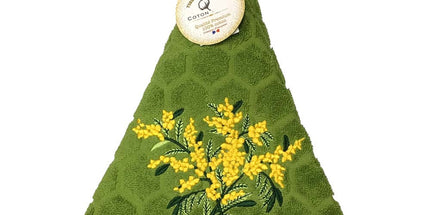 Essuie main rond en éponge Tissage Jacquard mimosa vert Qualité Premium
