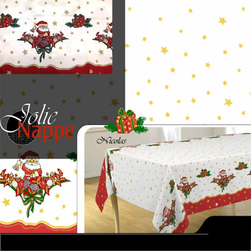 Nappe de Noël NR père noël Nicolas  Anti tache Infroissable 2m x 1m50