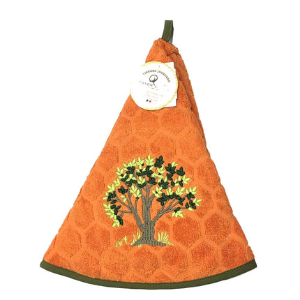 Essuie main rond en éponge Tissage Jacquard olivier orange Qualité Premium