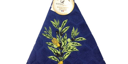 Essuie main rond en éponge Tissage Jacquard olive cigale bleu Qualité Premium