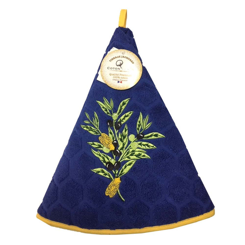 Essuie main rond en éponge Tissage Jacquard olive cigale bleu Qualité Premium