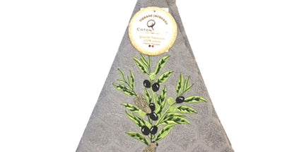 Essuie main rond en éponge Tissage Jacquard olive cigale gris Qualité Premium