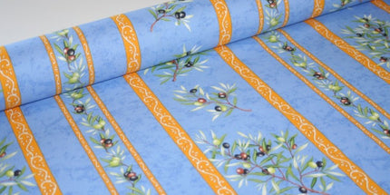 Tissu au mètre coton clos des oliviers bleu largeur 1m60