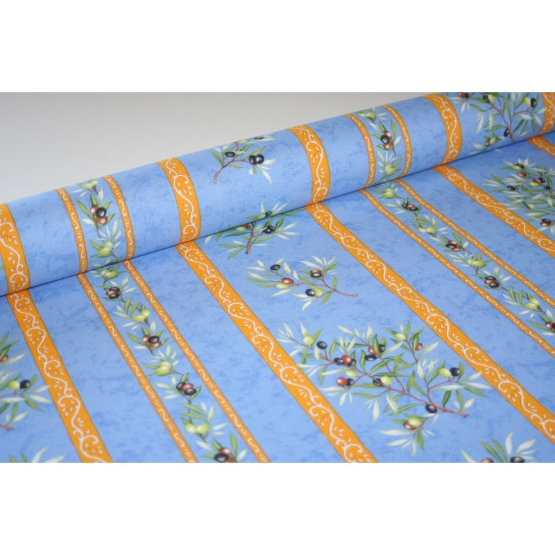Tissu au mètre coton clos des oliviers bleu largeur 1m60