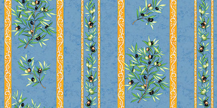 Tissu au mètre coton clos des oliviers bleu largeur 1m60