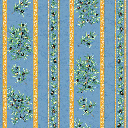 Tissu au mètre coton clos des oliviers bleu largeur 1m60