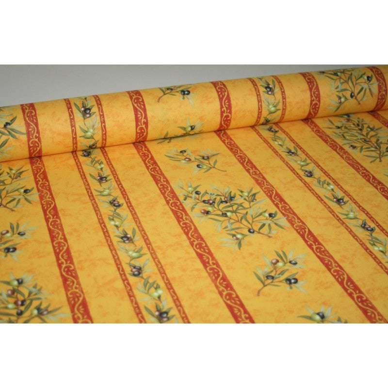 Tissu au mètre coton clos des oliviers jaune largeur 1m60