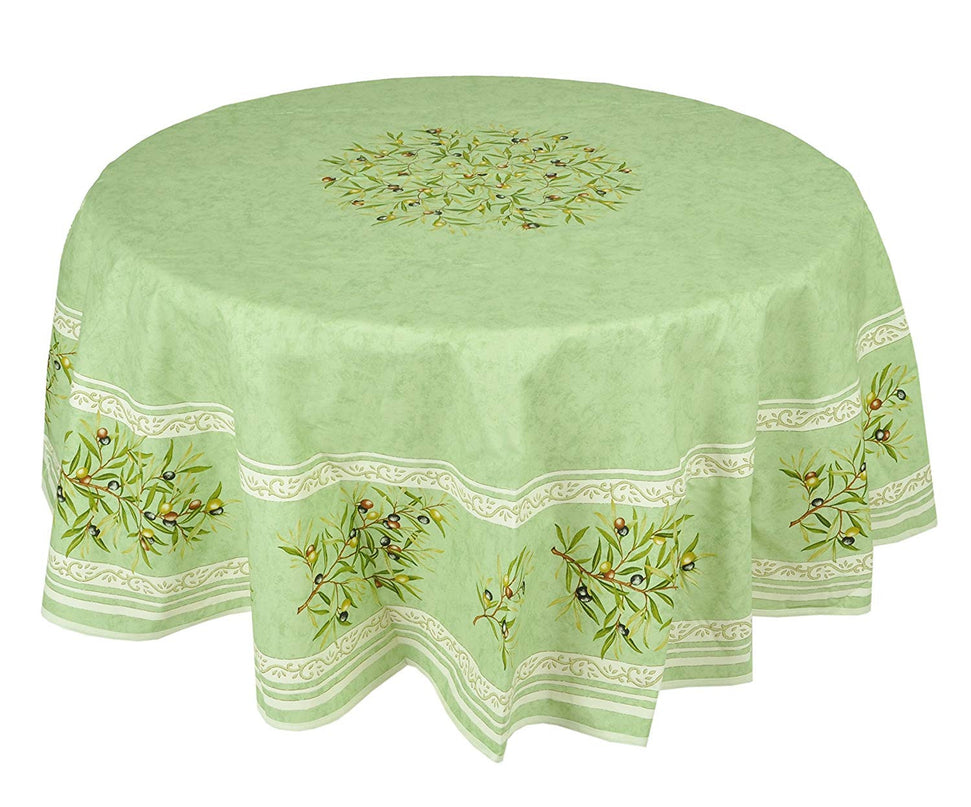 Nappe ronde 1 m 80 coton Clos des oliviers vert