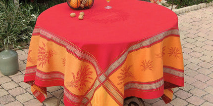 Nappe coton tissée jacquard Téflon Sénanques rouge 3m x 1m60 anti tache