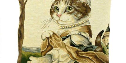 Housse de coussin 45 cm x 45 cm  tissé chat Mademoiselle Ref 5169