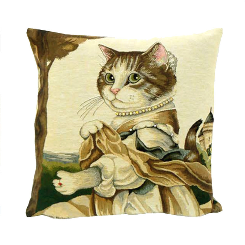 Housse de coussin 45 cm x 45 cm  tissé chat Mademoiselle Ref 5169