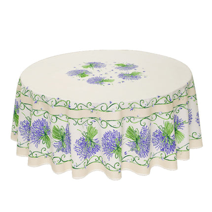 nappe ronde 1 m 80 coton bouquet de lavande écru bleu