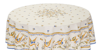Nappe ronde coton 1m80 faïence de moustiers  bleu